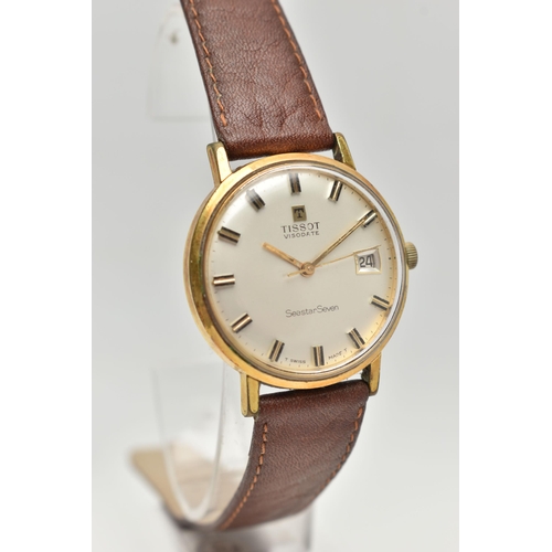 70 - A GOLD-PLATED TISSOT VISODATE SEASTAR-SEVEN WRISTWATCH, silvered dial with baton markers, date windo... 