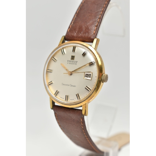 70 - A GOLD-PLATED TISSOT VISODATE SEASTAR-SEVEN WRISTWATCH, silvered dial with baton markers, date windo... 