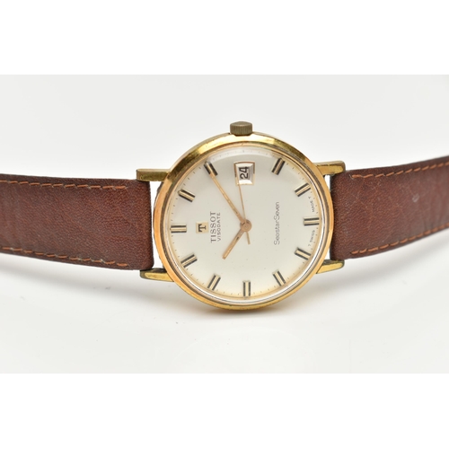 70 - A GOLD-PLATED TISSOT VISODATE SEASTAR-SEVEN WRISTWATCH, silvered dial with baton markers, date windo... 