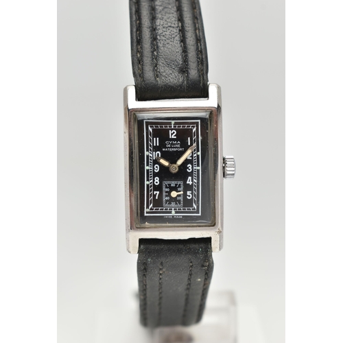 73 - A MID-CENTURY CYMA DE LUXE WATERSPORT HAND WOUND WRISTWATCH, black dial with Arabic numerals, subsid... 