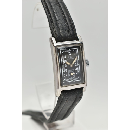 73 - A MID-CENTURY CYMA DE LUXE WATERSPORT HAND WOUND WRISTWATCH, black dial with Arabic numerals, subsid... 