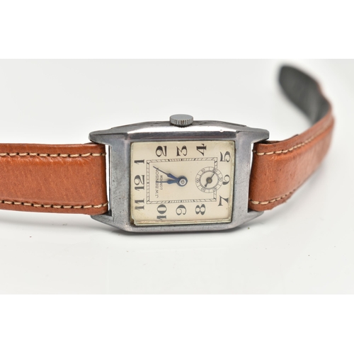 74 - A J.W.BENSON WRISTWATCH, hand wound movement, rectangular dial signed J.W. Benson London, Arabic... 