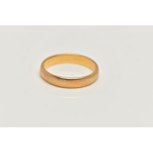 8 - A POLISHED 22CT GOLD BAND RING, approximate band width 3.3mm, hallmarked 22ct Birmingham, ring size ... 