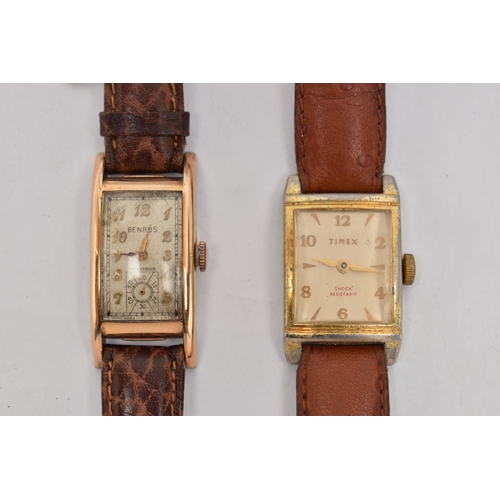 81 - TWO WRISTWATCHES, the first a 'Benrus' manual wind watch, discoloured rectangular dial signed 'Benru... 