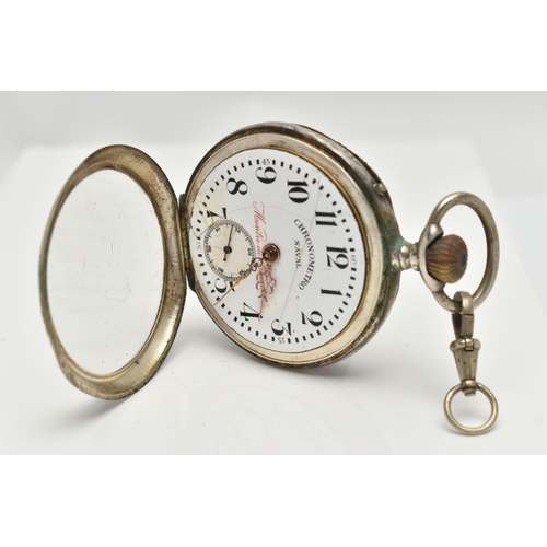 86 - AN OPEN FACE POCKET WATCH, manual wind, round white dial signed 'Chronometro Naval, Montre de Precis... 