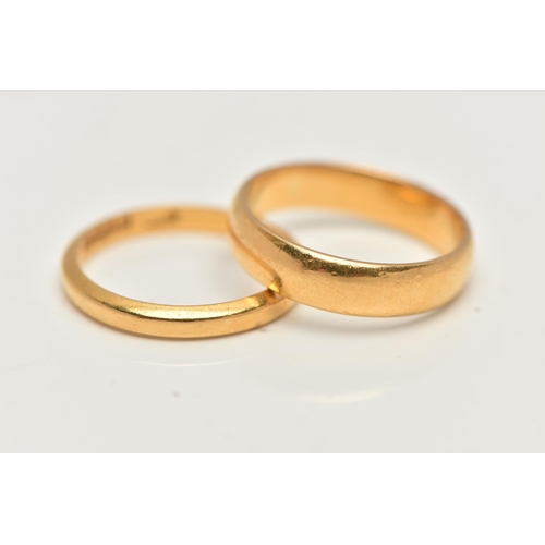 87 - TWO 22CT GOLD POLISHED BAND RINGS, thin band, approximate band width 2.3mm, hallmarked 22ct Birmingh... 