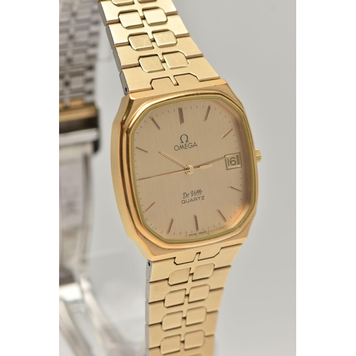 92 - A GENTS 'OMEGA DE VILLE' WRISTWATCH, quartz movement, gold dial signed 'Omega De Ville Quartz', bato... 