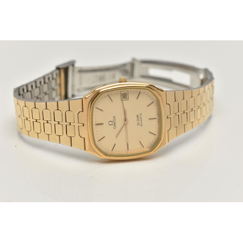 92 - A GENTS 'OMEGA DE VILLE' WRISTWATCH, quartz movement, gold dial signed 'Omega De Ville Quartz', bato... 