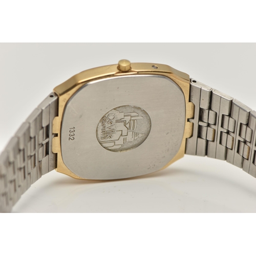 92 - A GENTS 'OMEGA DE VILLE' WRISTWATCH, quartz movement, gold dial signed 'Omega De Ville Quartz', bato... 