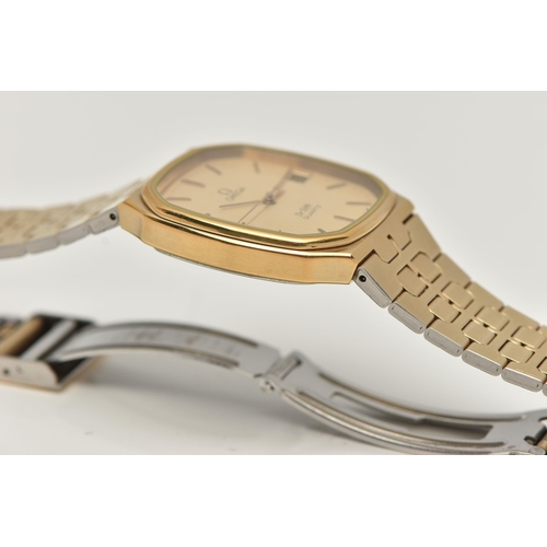 92 - A GENTS 'OMEGA DE VILLE' WRISTWATCH, quartz movement, gold dial signed 'Omega De Ville Quartz', bato... 