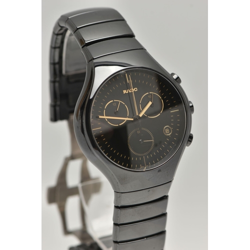 93 - A GENTS 'RADO DIASTAR' WRISTWATCH, round black dial signed 'Rado' gold detailed markers, date window... 