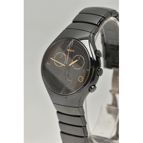 93 - A GENTS 'RADO DIASTAR' WRISTWATCH, round black dial signed 'Rado' gold detailed markers, date window... 