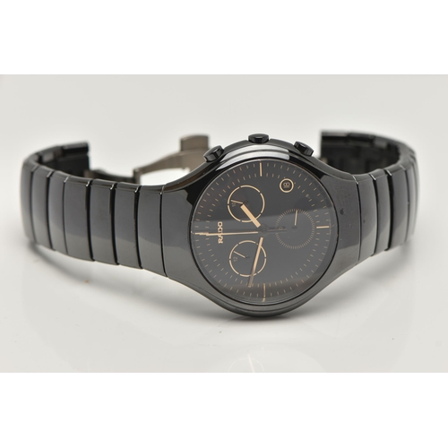 93 - A GENTS 'RADO DIASTAR' WRISTWATCH, round black dial signed 'Rado' gold detailed markers, date window... 