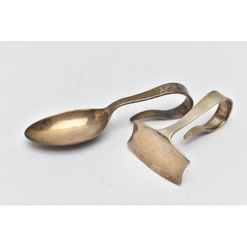 145 - A SILVER BABY FOOD PUSHER AND SPOON, both hallmarked 'Bracelon Ltd' Birmingham 1970 and 1971, approx... 