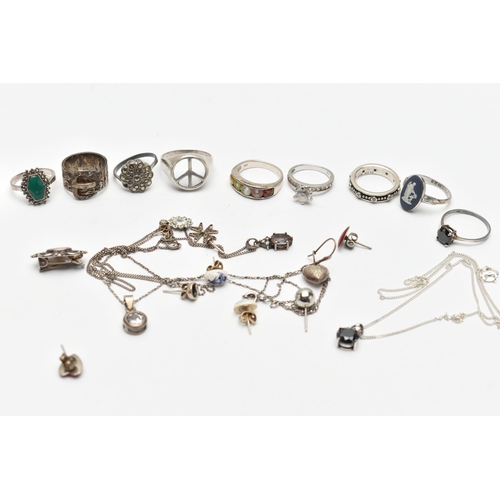 156 - A BAG OF ASSORTED JEWELLERY, to include a boxed bracelet and earring set, a 'Pandora' signed box wit... 