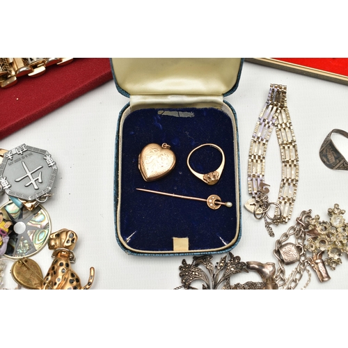 166 - A BOX OF ASSORTED ITEMS, to include an a/f ring hallmarked 9ct Birmingham, approximate gross weight ... 