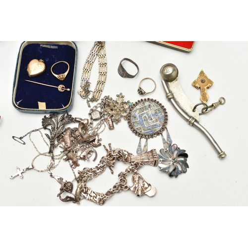 166 - A BOX OF ASSORTED ITEMS, to include an a/f ring hallmarked 9ct Birmingham, approximate gross weight ... 