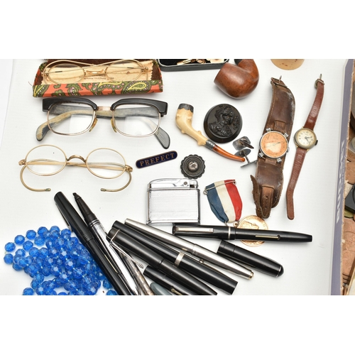 168 - A BOX OF ASSORTED ITEMS, to include meerschaum pipe with silver detail, hallmarked 'Edward J Carnell... 