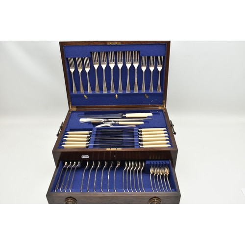 174 - A WOODEN CANTEEN AND OTHER CUTLERY, hinged wooden canteen with drawer, complete with EP cutlery, a V... 