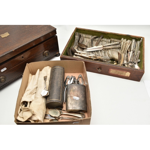 174 - A WOODEN CANTEEN AND OTHER CUTLERY, hinged wooden canteen with drawer, complete with EP cutlery, a V... 