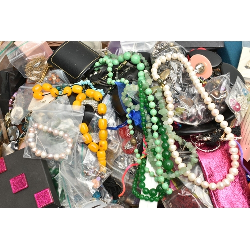 177 - A LARGE QUANTITY OF COSTUME JEWELLERY, to include cultured pearl necklaces, semi-precious gemstone b... 