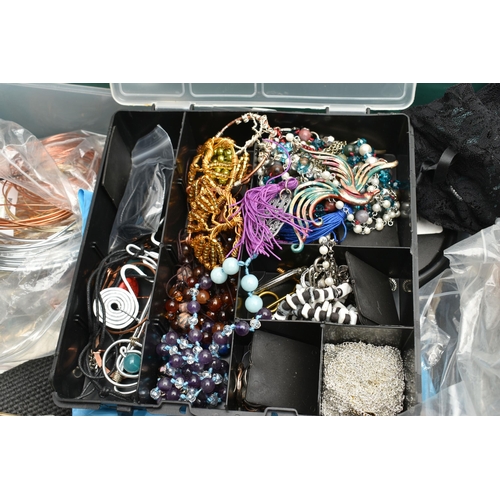 180 - A TRAY OF JEWELLERY MAKING EQUPIMENT AND ACCESSORIES, to include various coils of copper, silver, si... 