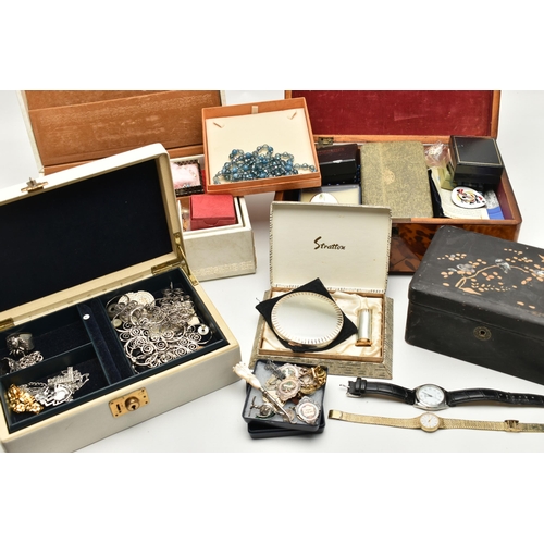 181 - A BOX OF ASSORTED COSTUME JEWELLERY, to include four jewellery boxes with contents of costume jewell... 