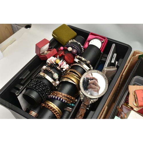 186 - A LARGE QUANTITY OF COSTUME JEWELLERY AND ITEMS, to include various boxes, jewellery boxes, empty bo... 