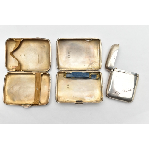 190 - TWO LATE 19TH/EARLY 20TH CENTURY SILVER CIGARETTE CASES AND A SILVER VESTA CASE, the rectangular cas... 