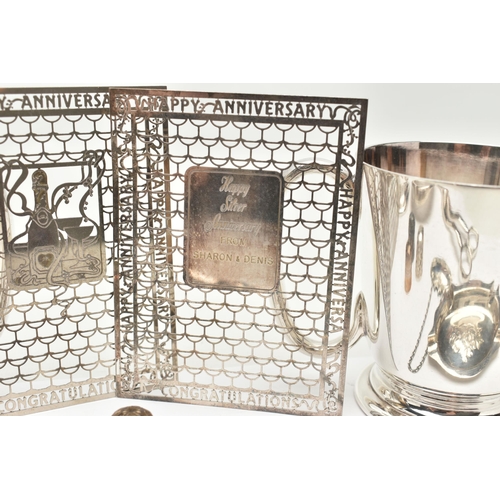 204 - A SMALL PARCEL OF 20TH CENTURY SILVER AND PLATE, the silver comprising a silver strainer in the form... 