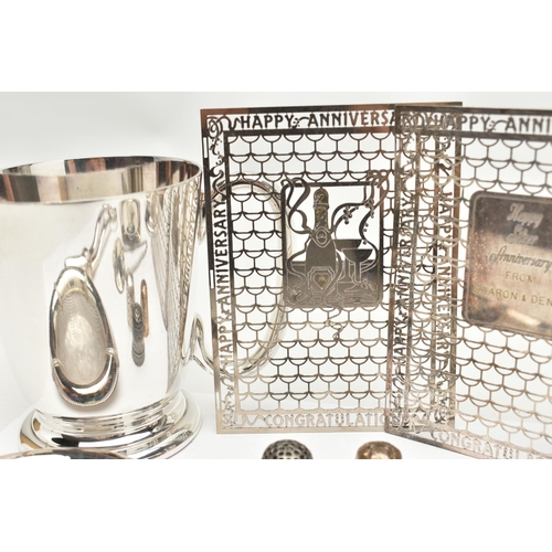 204 - A SMALL PARCEL OF 20TH CENTURY SILVER AND PLATE, the silver comprising a silver strainer in the form... 