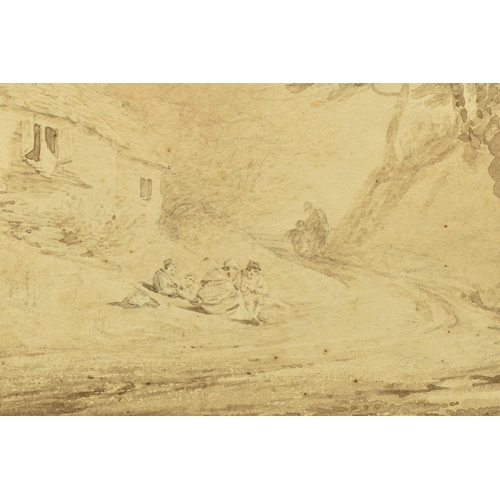 306 - CIRCLE OF WILLIAM PAYNE (CIRCA 1755-1830) A FAMILY BEFORE A COTTAGE, unsigned, ink wash on paper, ap... 