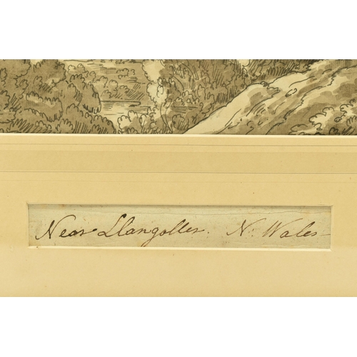 309 - ATTRIBUTED TO E BECKER (ACTIVE 1793-1810), 'NEAR LLANGOLLEN N. WALES', a Welsh landscape study with ... 