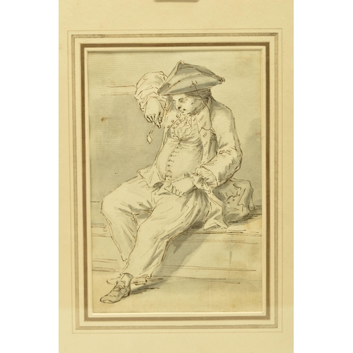 311 - ATTRIBUTED TO LOUIS PHILIPPE BOITARD (?-circa 1770) A STUDY OF A SLEEPING MAN WITH A PIPE, unsigned,... 