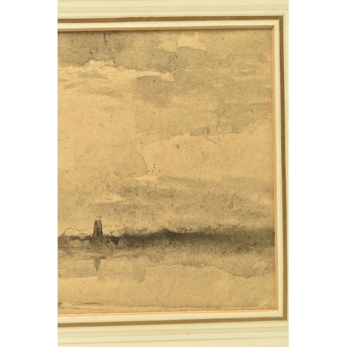 312 - CIRCLE OF WILLIAM JAMES MULLER (1812-1845) A STUDY FOR A LANDSCAPE WITH TOWER BESIDE A RIVER, unsign... 