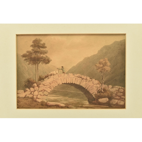 313 - CIRCLE OF WILLIAM GREEN OF AMBLESIDE (1760-1823) 'BRIDGE AT MARDALE', cattle drover and cattle cross... 