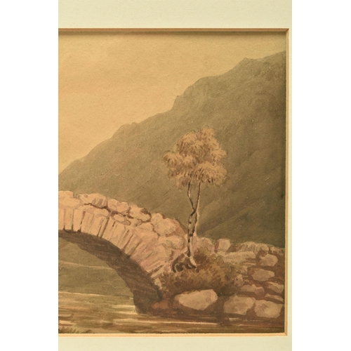 313 - CIRCLE OF WILLIAM GREEN OF AMBLESIDE (1760-1823) 'BRIDGE AT MARDALE', cattle drover and cattle cross... 