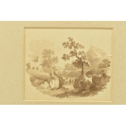 315 - JOHN BERNEY LADBROKE (1803-1879) A PICTURESQUE LANDSCAPE WITH WATERFALL, signed in pencil bottom cen... 