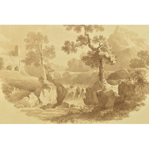 315 - JOHN BERNEY LADBROKE (1803-1879) A PICTURESQUE LANDSCAPE WITH WATERFALL, signed in pencil bottom cen... 