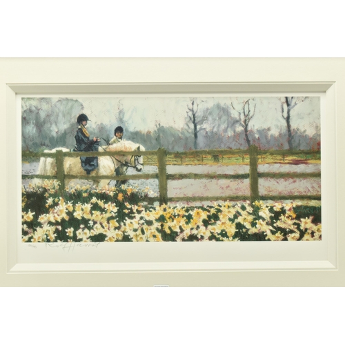 327 - ROLF HARRIS (AUSTRALIAN 1930-2023), 'RIDING IN THE SPRING', a limited edition print of a child ridin... 