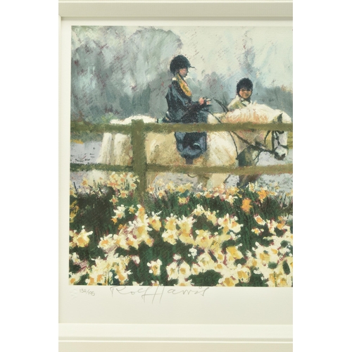 327 - ROLF HARRIS (AUSTRALIAN 1930-2023), 'RIDING IN THE SPRING', a limited edition print of a child ridin... 