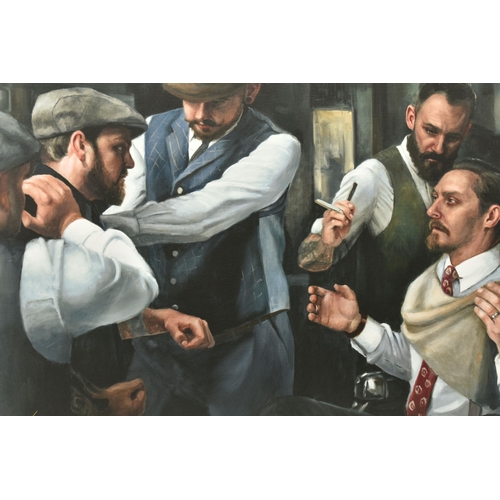 334 - VINCENT KAMP (BRITISH CONTEMPORARY) 'THE BETRAYAL' a limited edition print of male figures in a barb... 