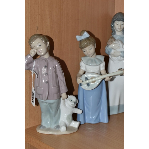 356 - FIVE NAO BY LLADRO FIGURINES, comprising 'Sleepy Head' 1139, 'Girl With A Mandolin', 'How Pretty' 11... 