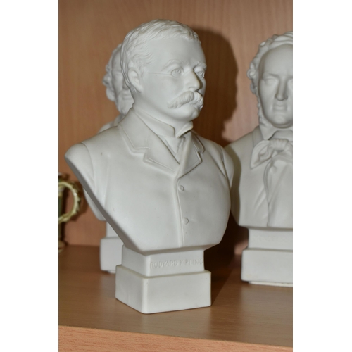 360 - THREE SMALL PARIAN PORTRAIT BUSTS, Mendelssohn, Shakespeare, and Rudyard Kipling, height of tallest ... 