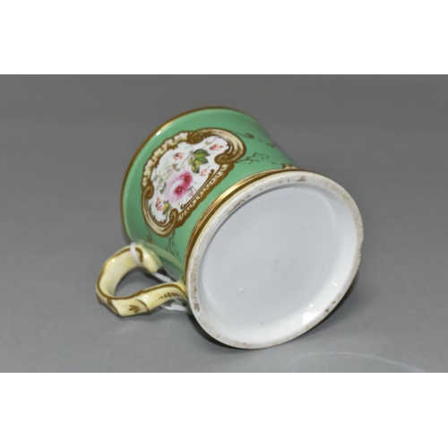 361 - A COALPORT HANDPAINTED SMALL MUG, unsigned, monogrammed and dated M.H 1843 in gold gilt, decorated w... 