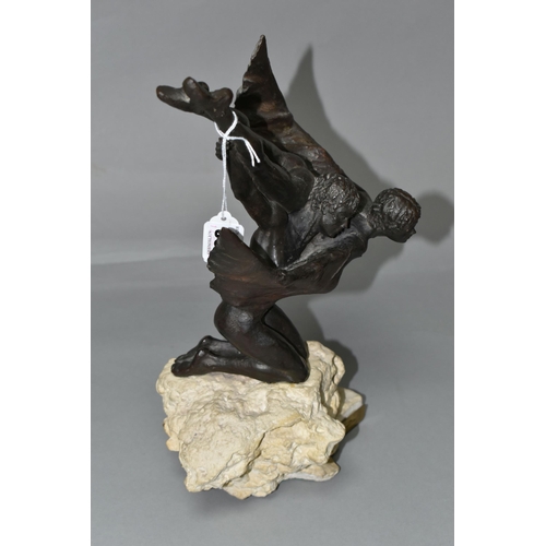 367 - A  BRONZED RESIN SCULPTURE 'EL VUELO', signature under wing and name plaque Josef Bofill (1) (Condit... 