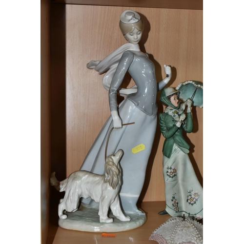 370 - A GROUP OF CAPODIMONTE FIGURES, together with a large Lladro 'Lady with shawl' 4914 figure, height 4... 