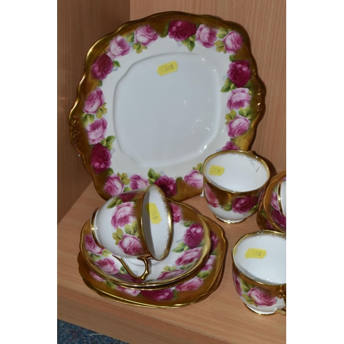 380 - A ROYAL ALBERT OLD ENGLISH ROSE PATTERN TEA SET, comprising a square cake plate, milk jug (hairline ... 