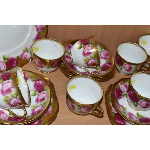 380 - A ROYAL ALBERT OLD ENGLISH ROSE PATTERN TEA SET, comprising a square cake plate, milk jug (hairline ... 