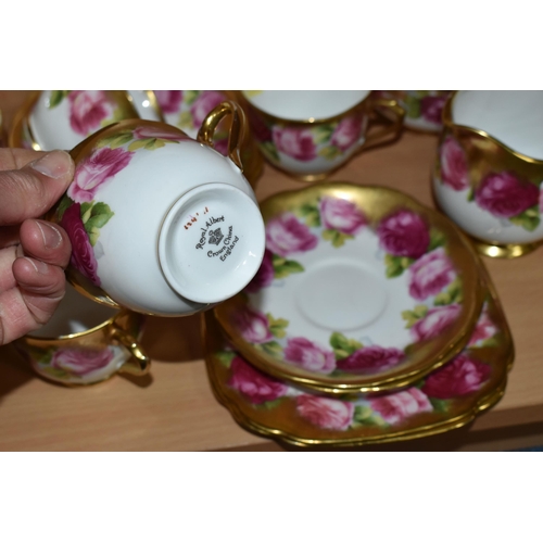 380 - A ROYAL ALBERT OLD ENGLISH ROSE PATTERN TEA SET, comprising a square cake plate, milk jug (hairline ... 